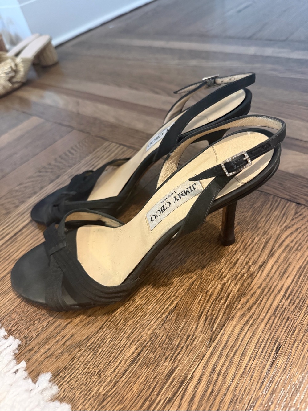 Jimmy Choo Black Satin Slingback Heels